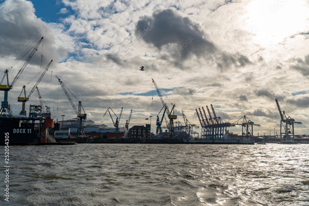 Container cranes of port of Hamburg.