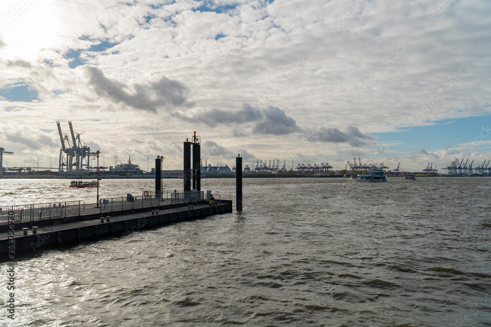 Container cranes in port of Hamburg.