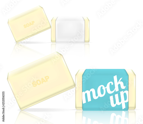 3D Mock up Realistic Soap Bar Cosmetic Packaging Paper Wrap or Plastic Pack for Advertising Design Background Illustration