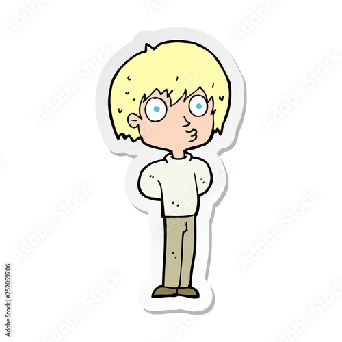 sticker of a cartoon impressed boy