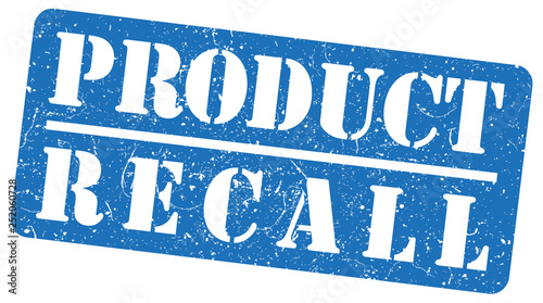 blue product recall rubber stamp on white background