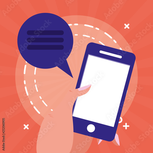 hand using smartphone with speech bubble