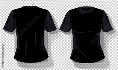 Black T-shirts template Set isolated, hand drawn tee shirts transparent background. Blank vector mockup advertising template. Concept graphic printing element.