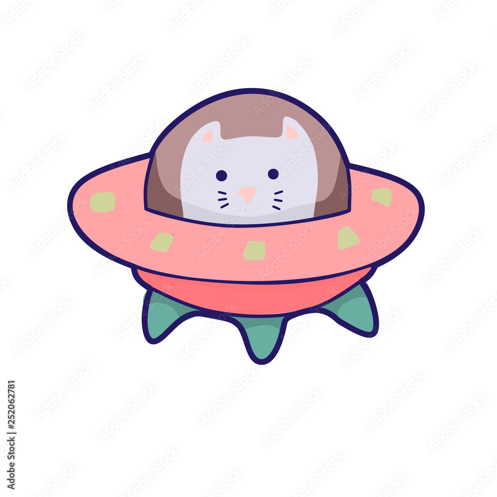 Japanese kawaii cat travels in space. Vector funny animals clip art. Japanese kawaii cat travels in space. Vector funny animals clip art.
