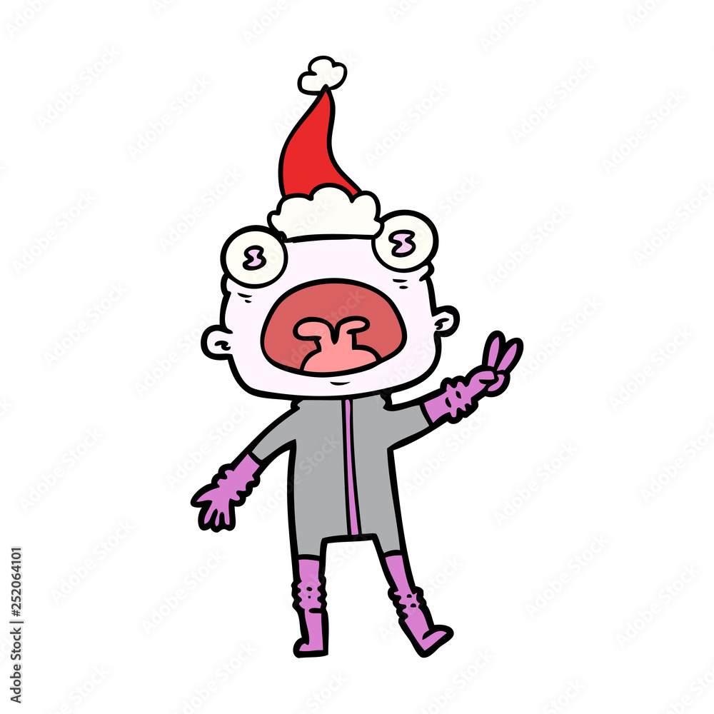line drawing of a weird alien waving wearing santa hat line drawing of a weird alien waving wearing santa hat