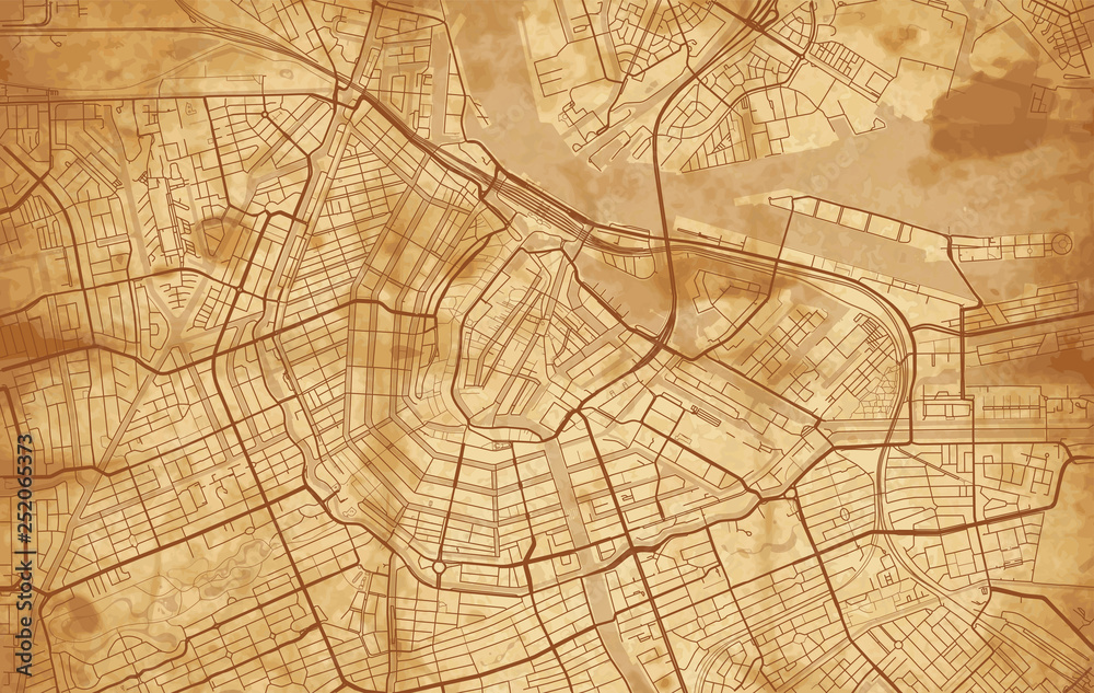 Vintage Street map of the city of Amsterdam