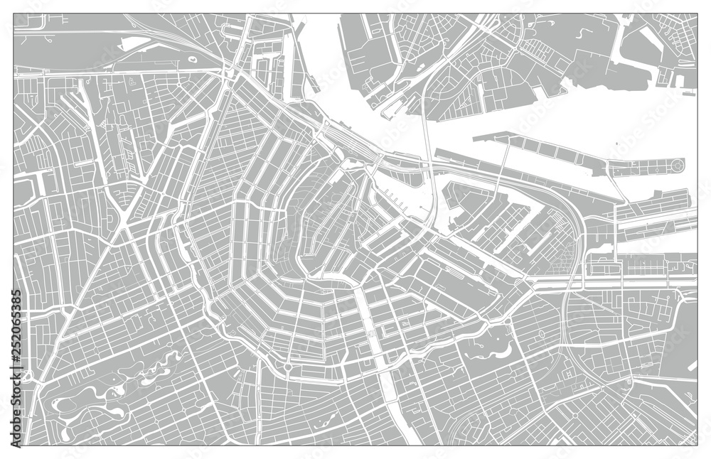 White and grey vector city map of Amsterdam
