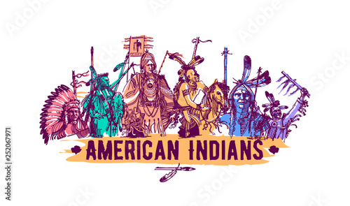 Native american indian hand drawn vector illustration isolated on white background