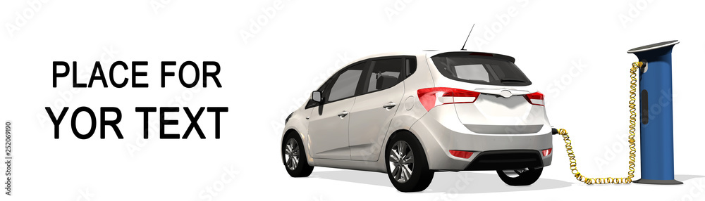 Electric car – charging on charge station – electro mobility environment friendly - isolated in white - 3d render 