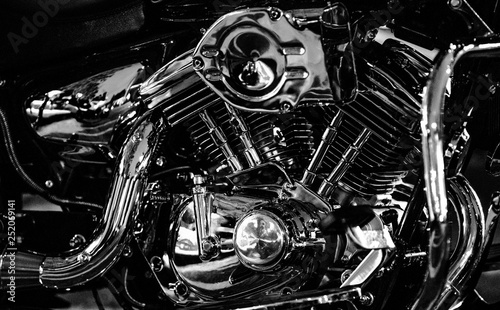 Details of a Motorbike in Black And White