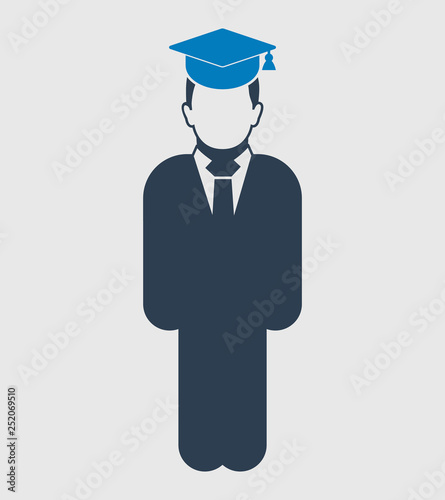 Graduate Student Icon. Standing male symbol on gray background. Flat style vector EPS.