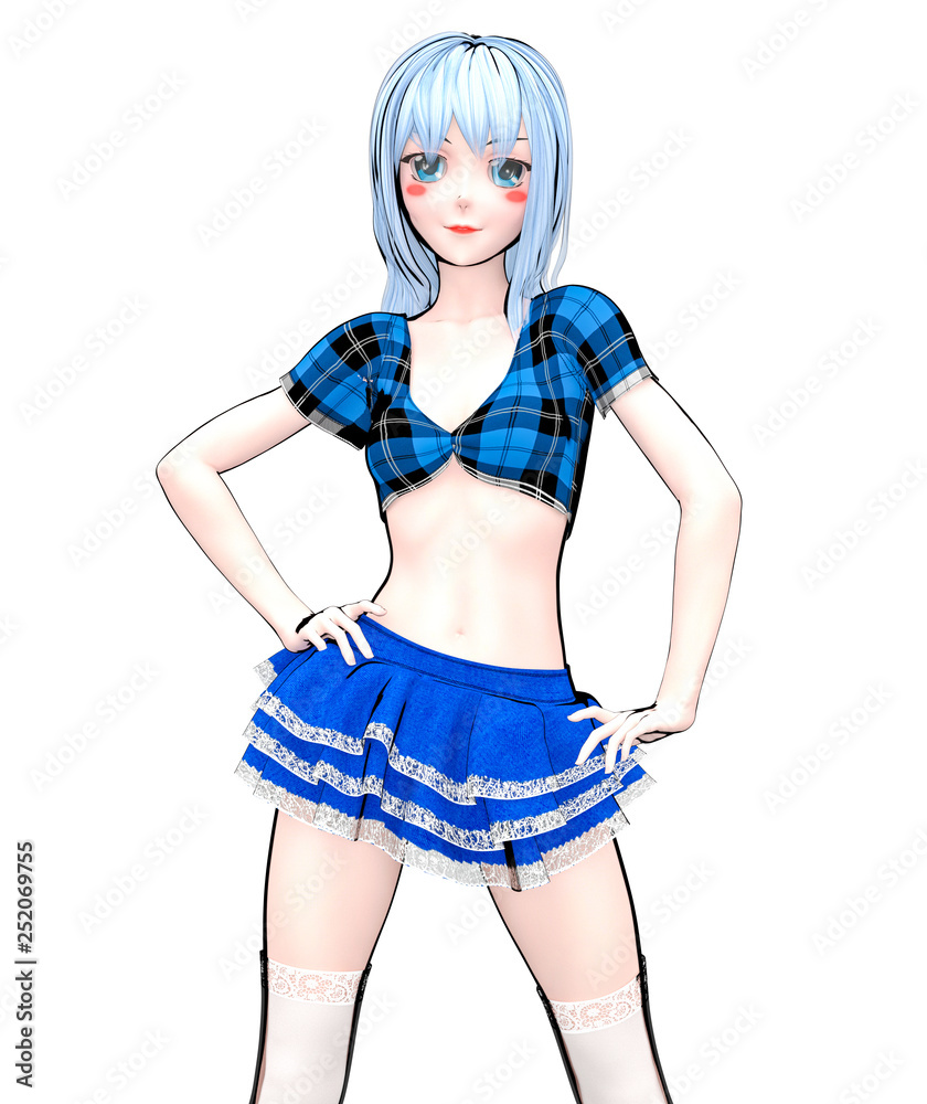 Sexy anime 3d doll japanese anime schoolgirl big blue eyes.Short blue jeans skirt blouse.Cartoon, comics, sketch, drawing, manga illustration.Conceptual fashion art.Isolate illustration for popsocket Sexy anime 3d doll japanese anime schoolgirl big blue eyes.Short blue jeans skirt blouse.Cartoon, comics, sketch, drawing, manga illustration.Conceptual fashion art.Isolate illustration for popsocket