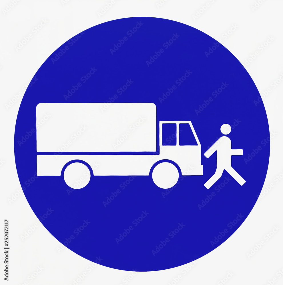 Traffic sign. Slow down, vehicles move at walking speed Traffic sign. Slow down, vehicles move at walking speed