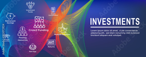 Retirement Investments, Dividend Income, Mutual Fund, IRA Icon set Web Header Banner