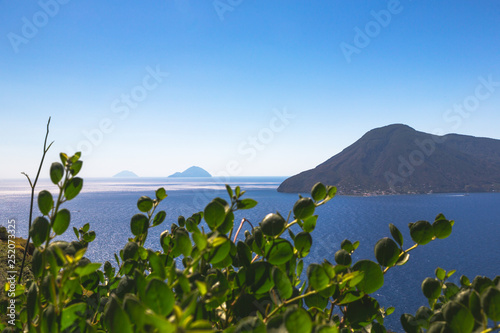 Panoramic view on Aeolian islands and their tasteful capers
