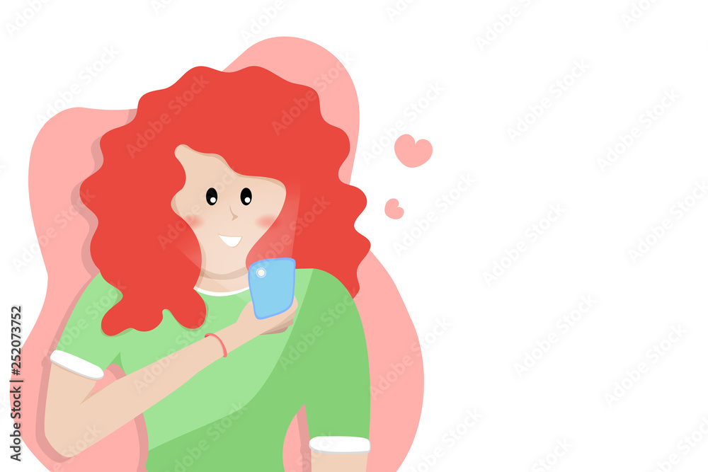 Girl, playing and watching mobile, teenager lifestyle, technology, people cartoon characters flat design, vector Girl, playing and watching mobile, teenager lifestyle, technology, people cartoon characters flat design, vector