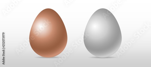 Vector realistic fresh chiken eggs isolated on white background with soft shadow. Perfect Easter holiday template.Three-dimensional illustration. Eps 10.