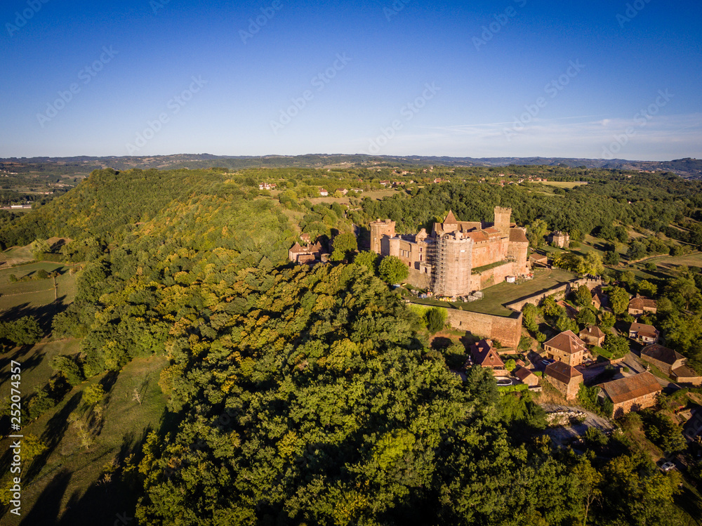 Obraz premium Drone view of Castelnau castle in Dordogne valley in France