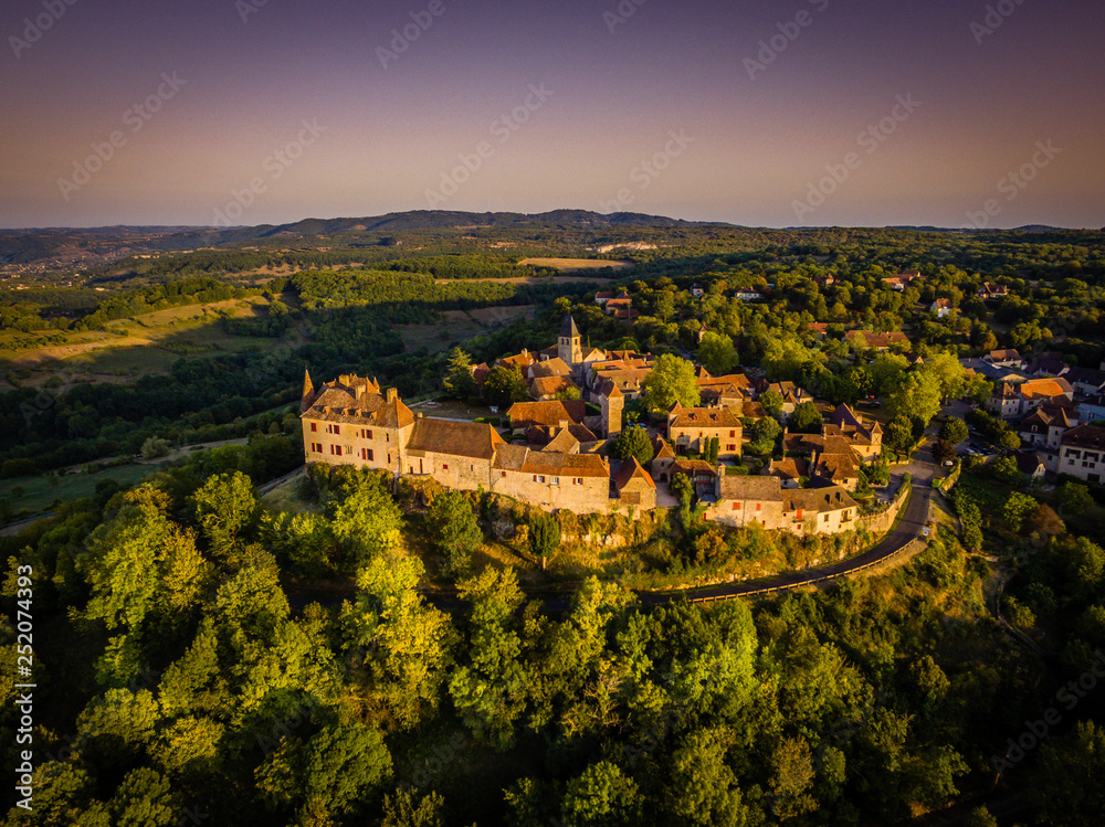 Loubressac perched village aerial view in Occitanie region