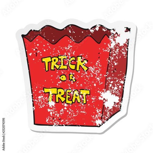 retro distressed sticker of a cartoon trick or treat bag