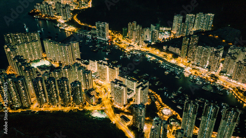 Panoramic view from above of south west Hong Kong Island in Hong Kong, Aberdeen is famous for its floating village in the Aberdeen Harbour