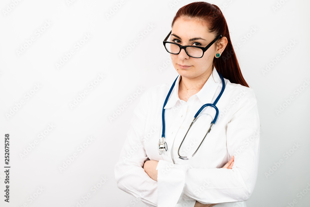 young female doctor with glasses and stethoscope young female doctor with glasses and stethoscope