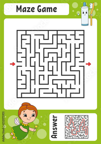 Maze. Game for kids. Funny labyrinth. Education developing worksheet. Activity page. Puzzle for children. Cute cartoon style. Riddle for preschool. Logical conundrum. Color vector illustration.