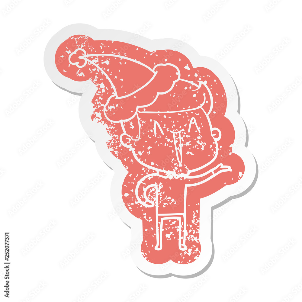 cartoon distressed sticker of a excited man wearing santa hat cartoon distressed sticker of a excited man wearing santa hat