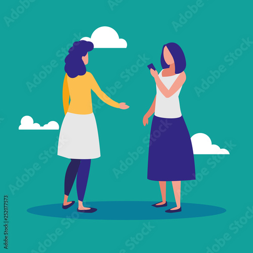 girls couple using smartphone