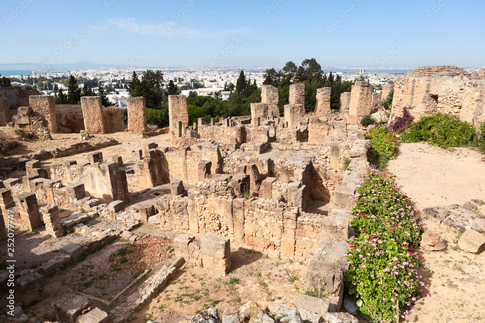 General view of Antonine Baths in Carthage from hill. Archaeological site. Tunisia, Africa