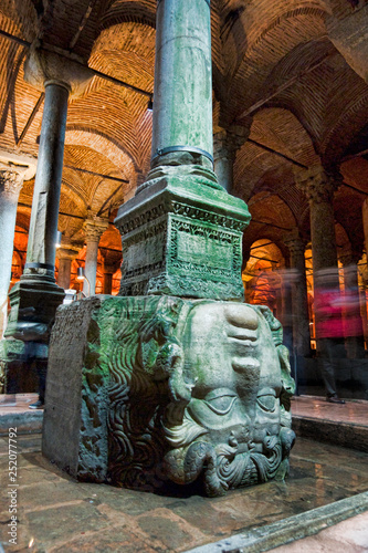 world locations,Asia,Europe,turkey,marmara,istanbul,Sultanahmet, Basilica Cistern, Sunken Palace, Sunken cistern, forest of columns, The second Medusa head pillar