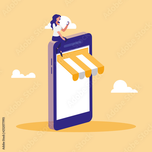 woman using smartphone with parasol