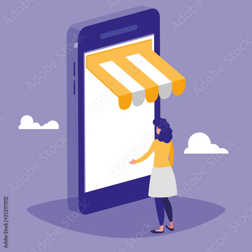 woman using smartphone with parasol