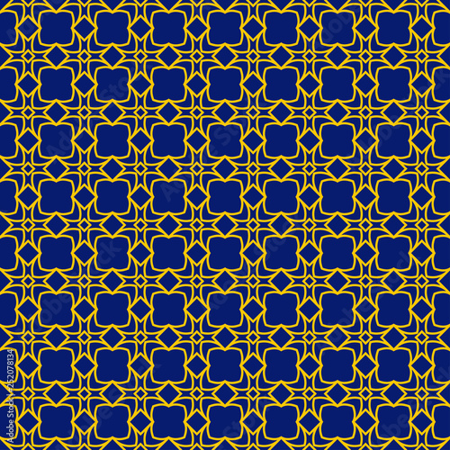 Abstract Vector Seamless Pattern With Abstract Geometric Style. Repeating Sample Figure And Line. Blue yellow color