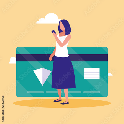 woman using smartphone with credit card