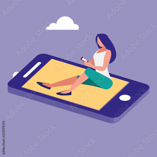 woman using smartphone character