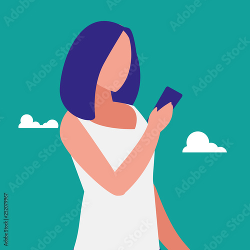 woman using smartphone character