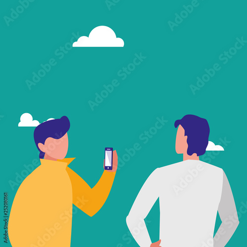 couple men using smartphone