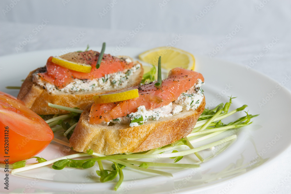Fresh salmon on bread. Fresh salmon on bread.