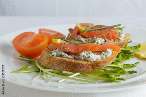 Sandwich with fresh salmon.