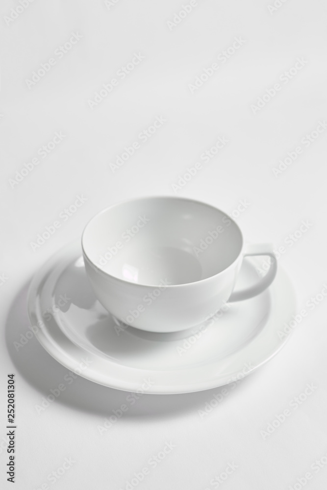 Set of clean dishes on white background top view copyspace Set of clean dishes on white background top view copyspace