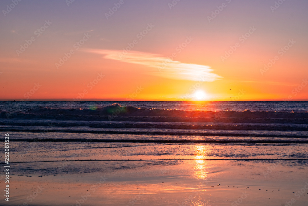 Sunset on the Pacific Ocean coastline, Moss Landing, California