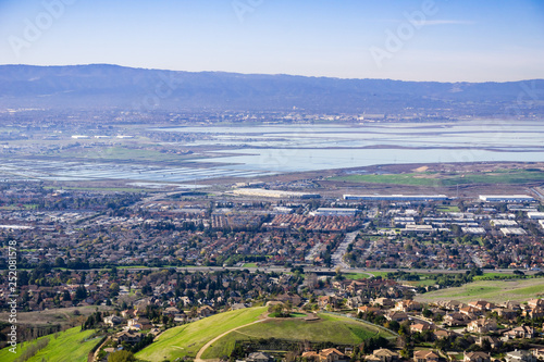 Fototapeta Naklejka Na Ścianę i Meble -  Aerial view of south San Francisco bay area, Milpitas, California