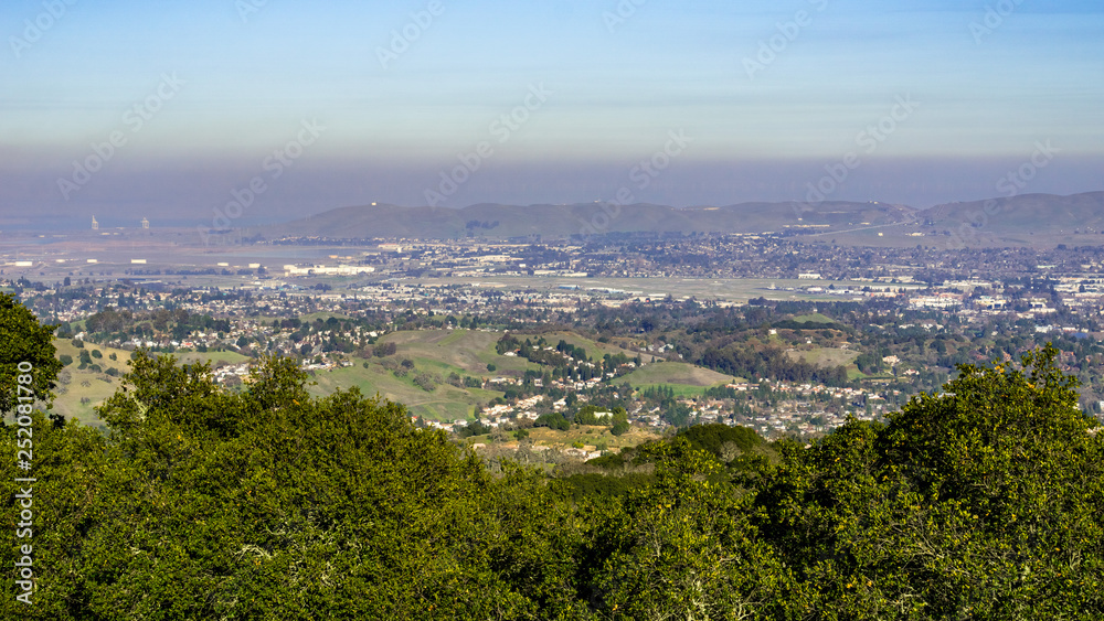 Pollution over Suisun Bay as seen from Briones Regional Park, Contra Costa county, San Francisco east bay, California