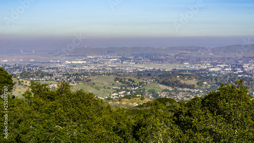 Pollution over Suisun Bay as seen from Briones Regional Park, Contra Costa county, San Francisco east bay, California