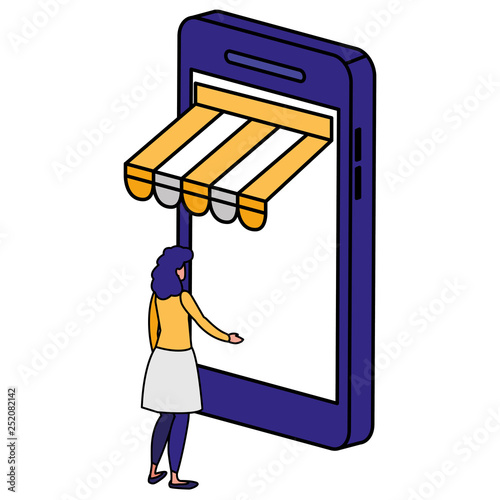 woman using smartphone with parasol