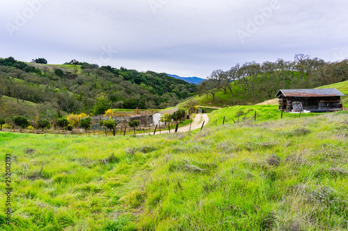 Panoramic view over the hills and valley of Coyote Valley Open Space Preserve, Morgan Hill, south San Francisco bay area, California