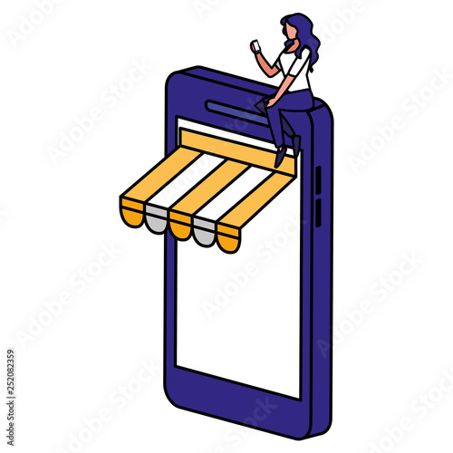 woman using smartphone with parasol