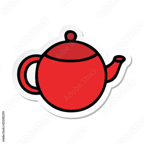 sticker of a cute cartoon red tea pot
