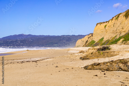 The Pacific Ocean coast and beach in Half Moon Bay, California